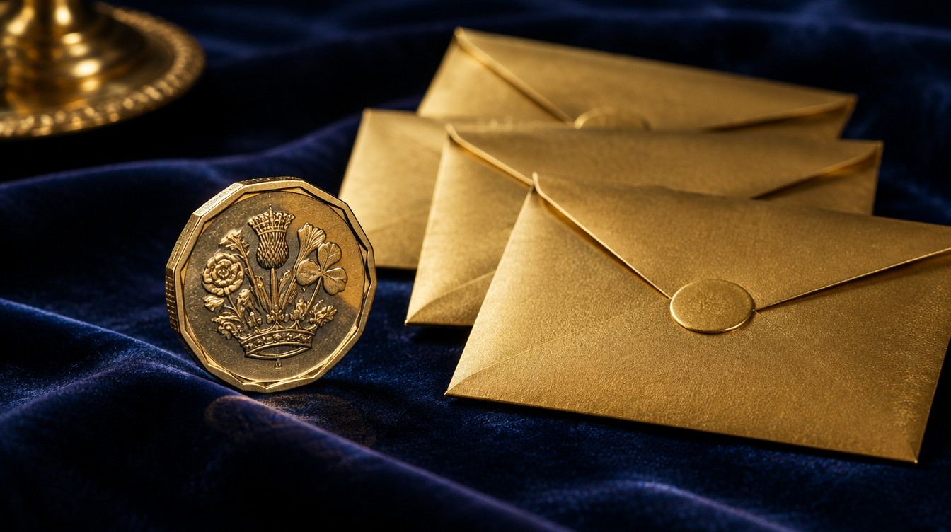Gold coin and prize envelopes