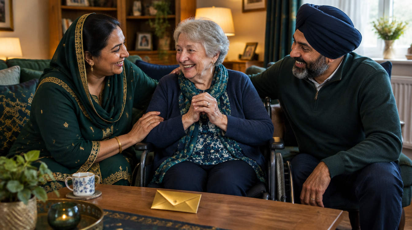 Concept scene of a diverse British family and friends celebrating a lottery win